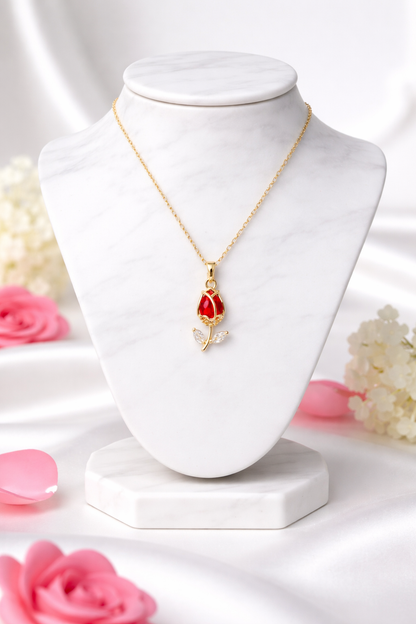 Crimson Rose Gold Pendant Necklace