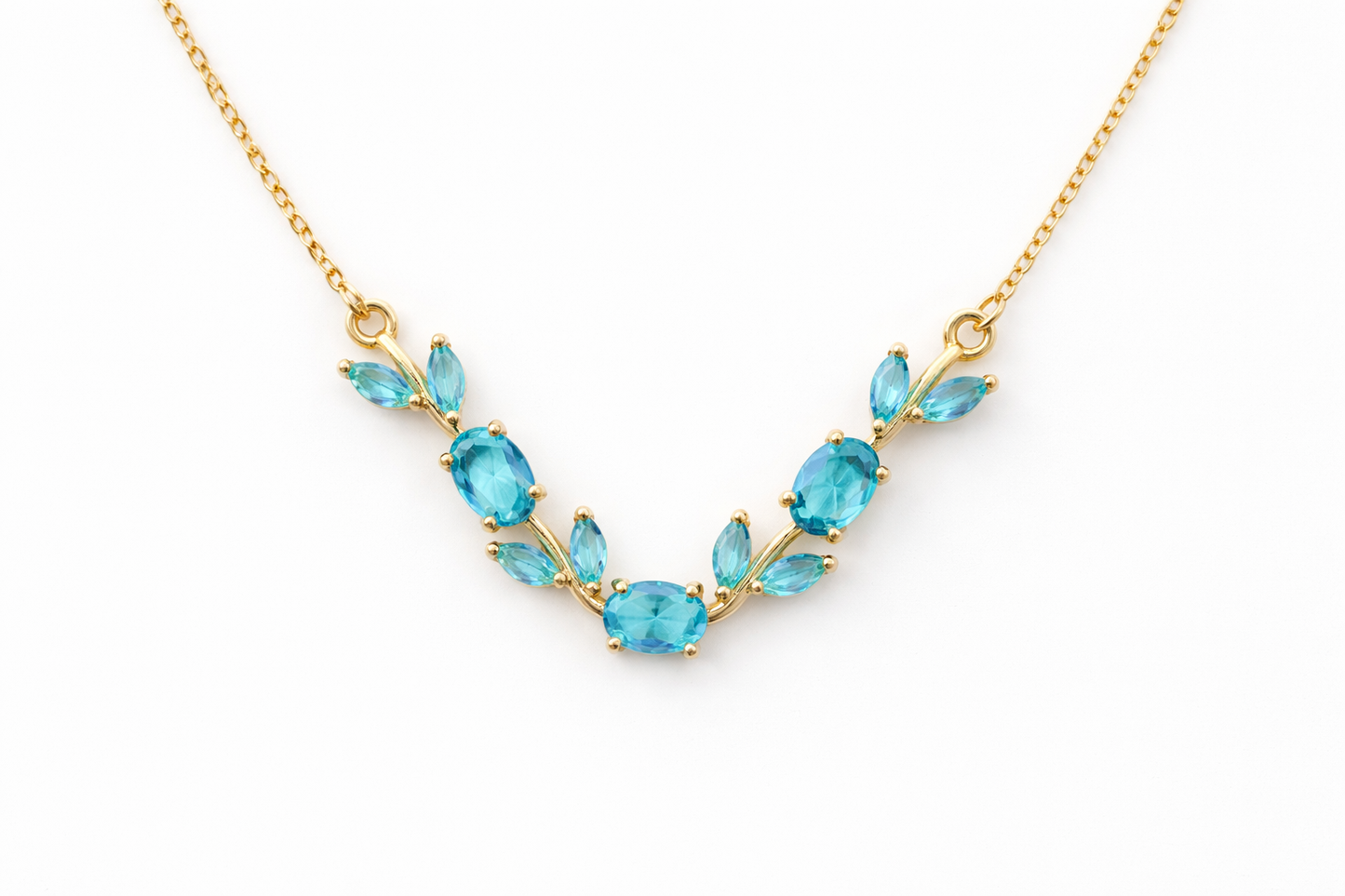 Aqua Tulip Necklace 18K Gold Plated.