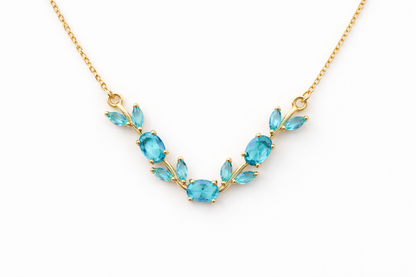 Aqua Tulip Necklace 18K Gold Plated.