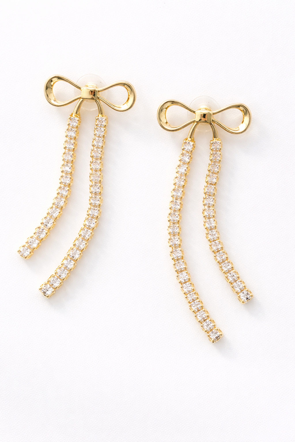 Crystal Ribbon Drop Earrings 18K Gold Plated.