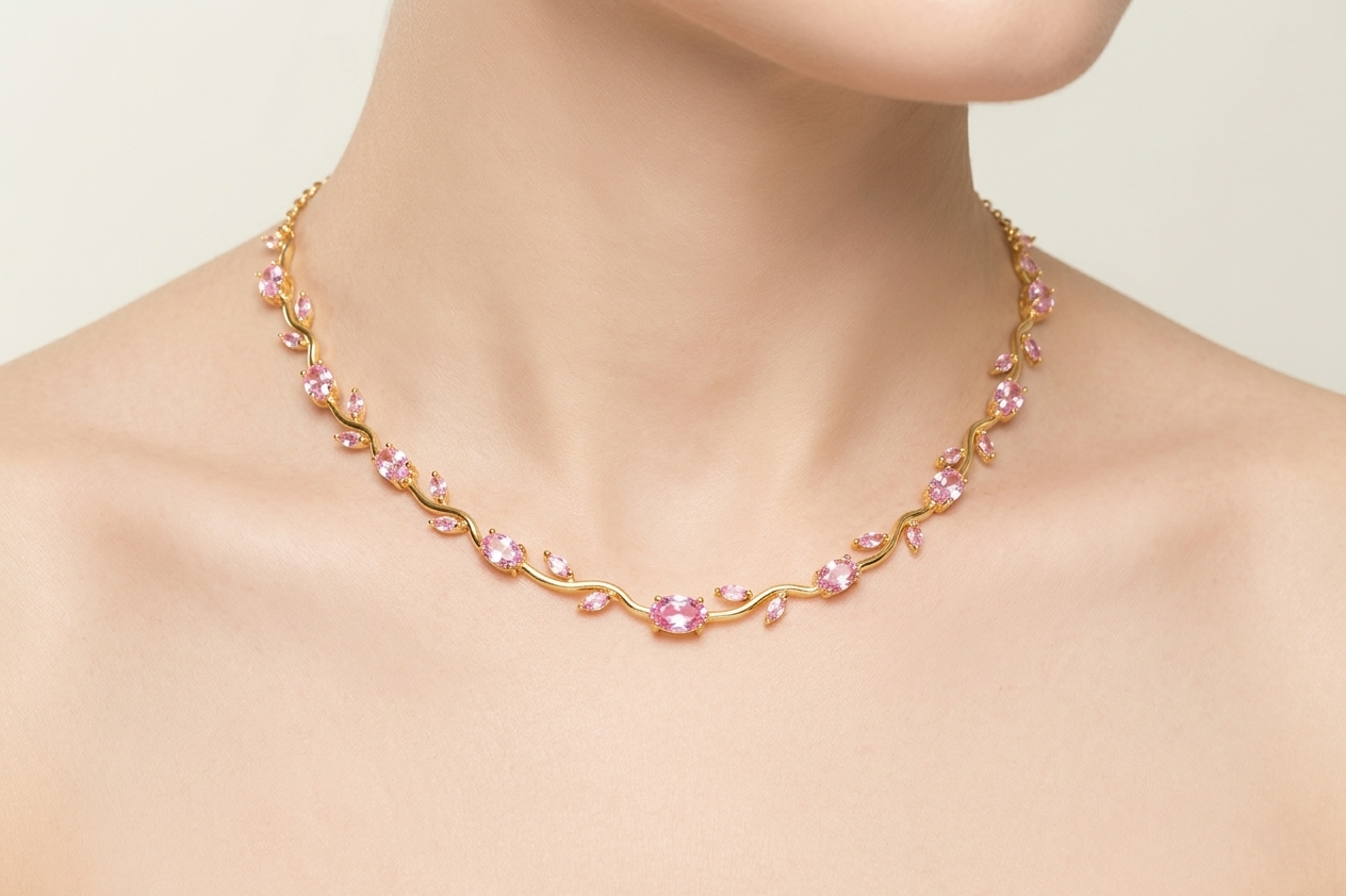 Tulip Pink Necklace 18K Gold Plated
