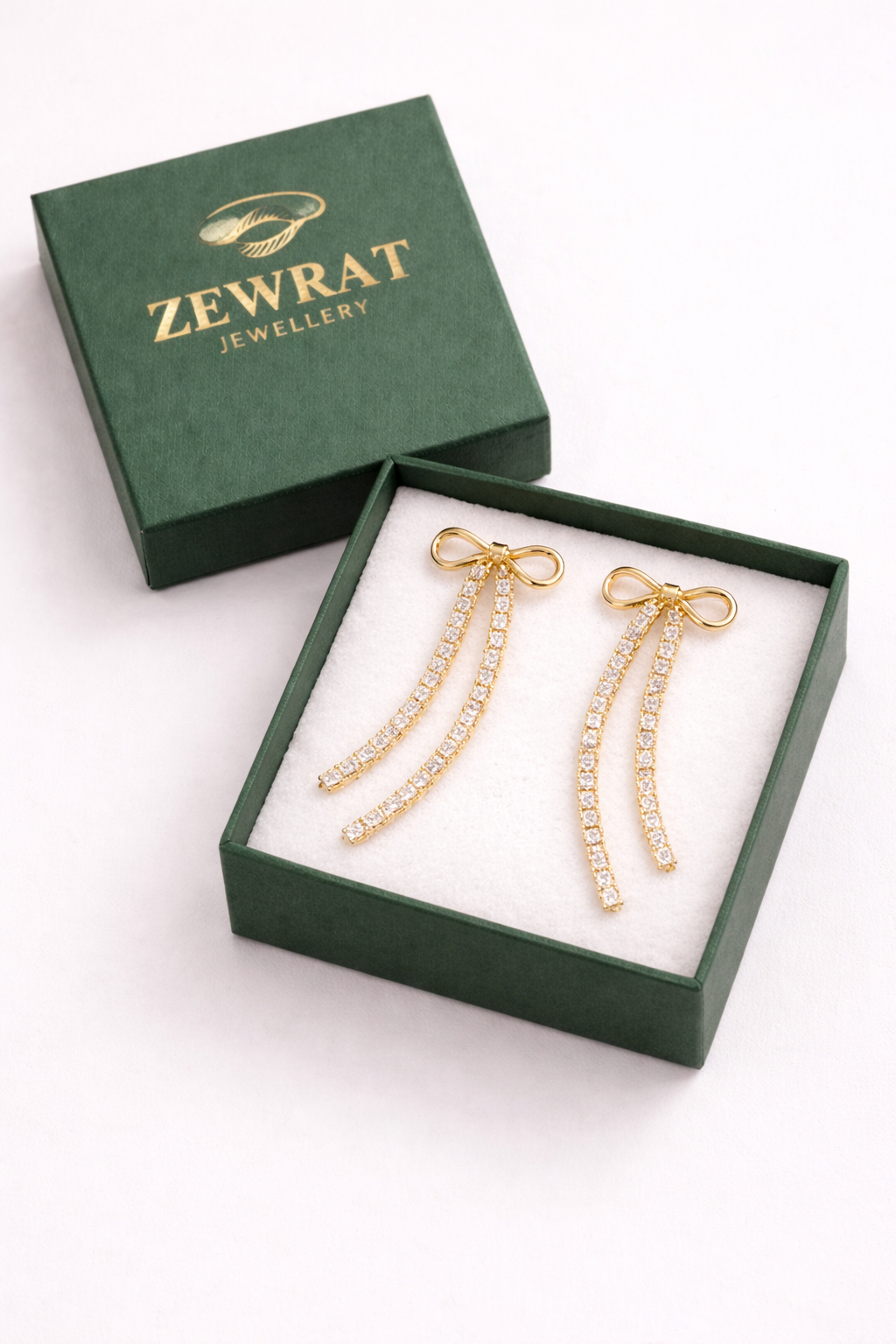 Crystal Ribbon Drop Earrings 18K Gold Plated.