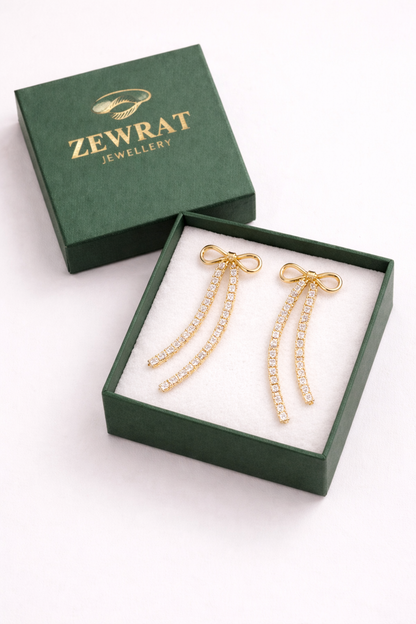 Crystal Ribbon Drop Earrings 18K Gold Plated.