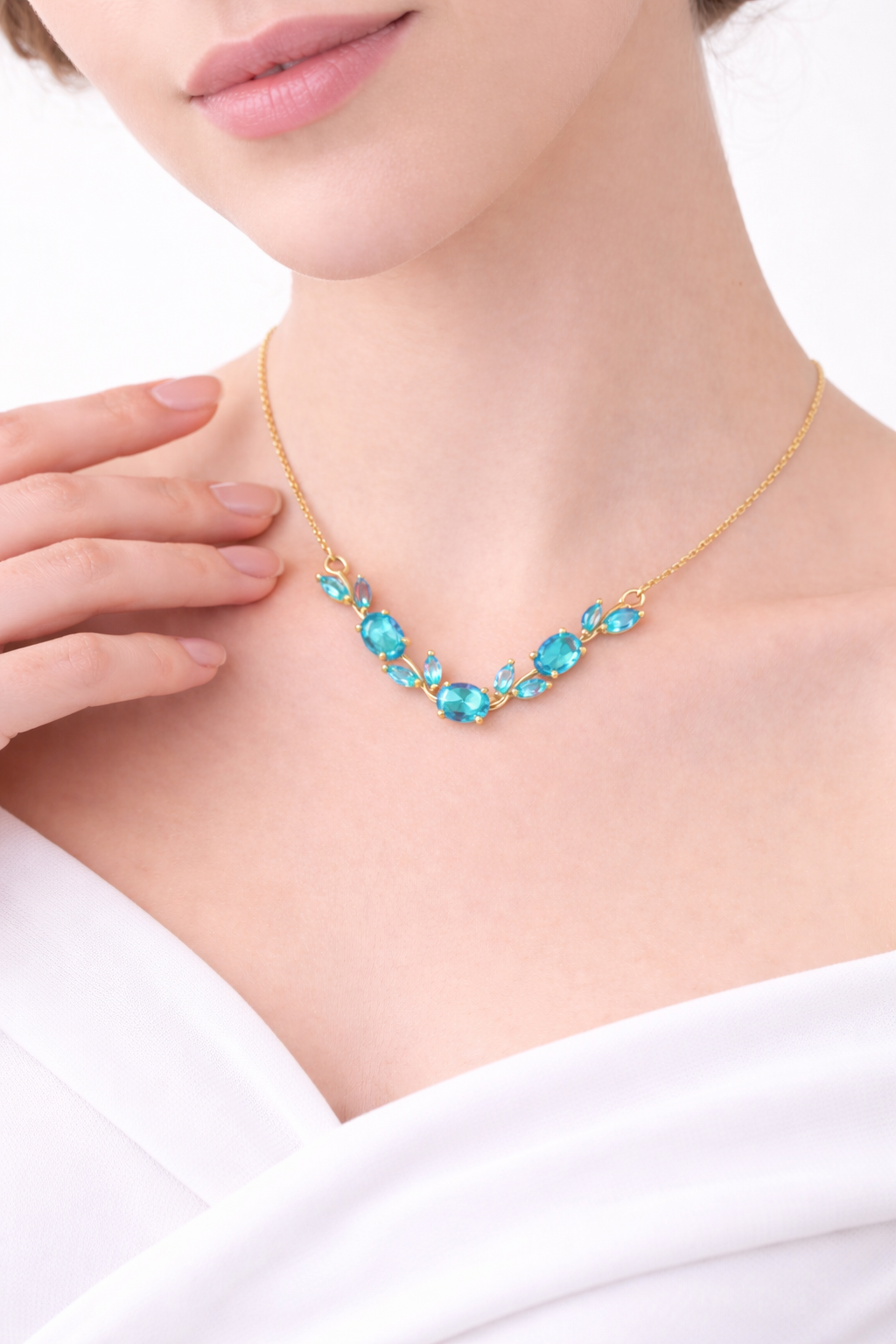 Aqua Tulip Necklace 18K Gold Plated.