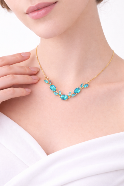 Aqua Tulip Necklace 18K Gold Plated.
