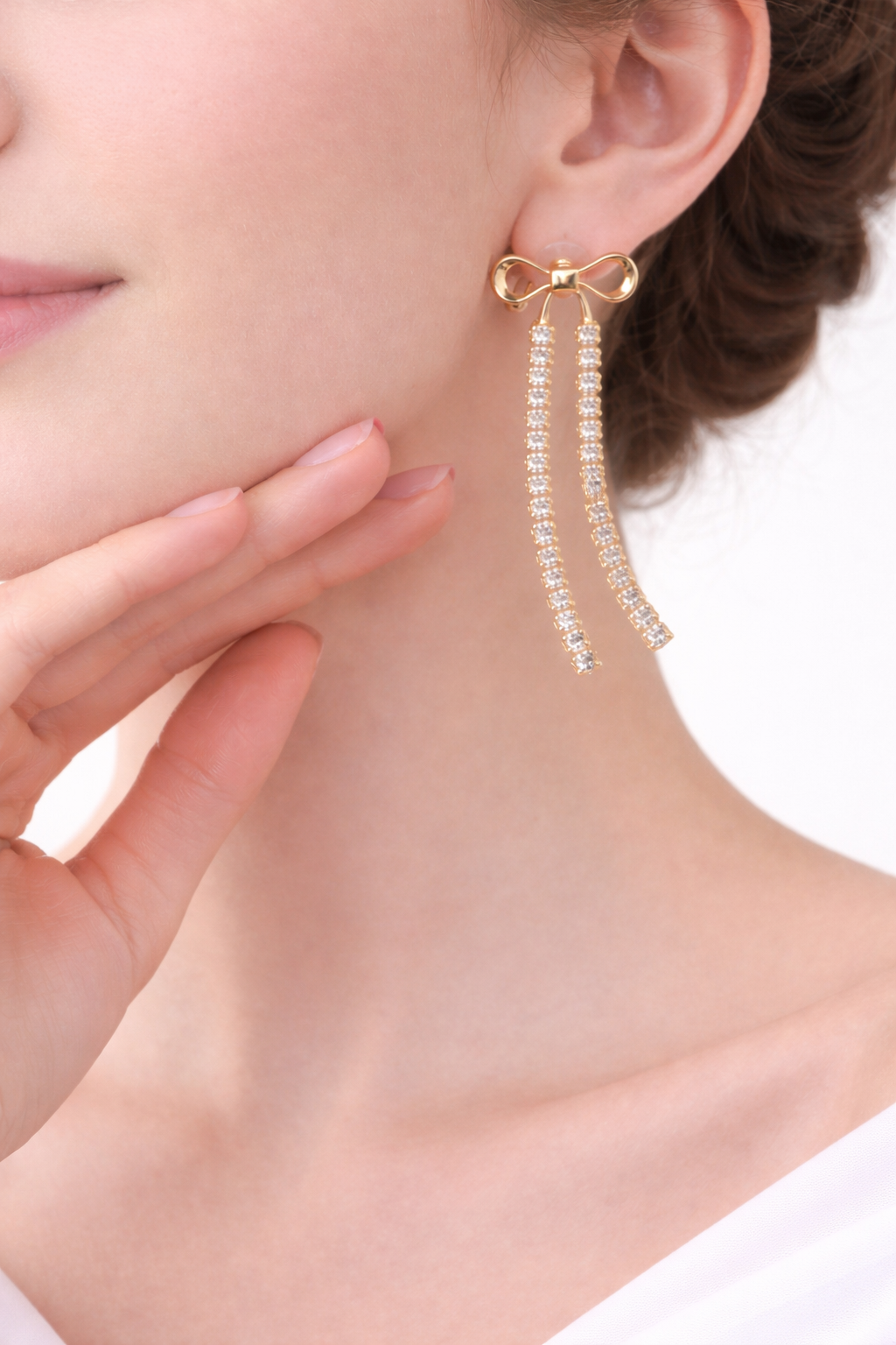 Crystal Ribbon Drop Earrings 18K Gold Plated.