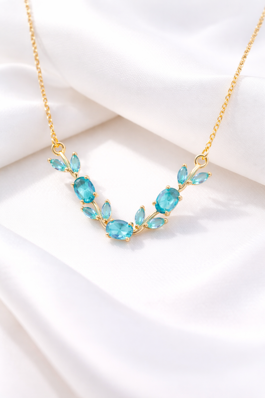 Aqua Tulip Necklace 18K Gold Plated.
